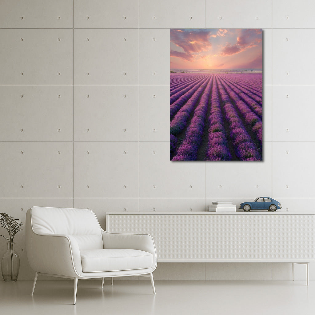 Lavender Sunset: Field of Flowers for Tranquility and Comfort