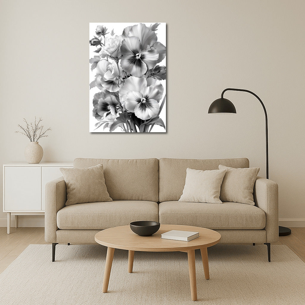 Delicate Pansies: Black and White Floral Masterpiece for Interior