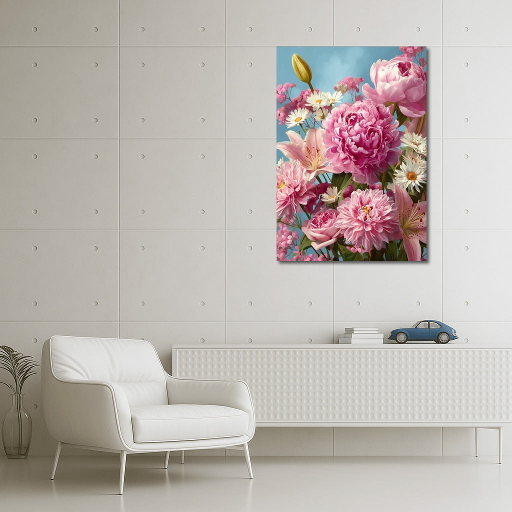 Floral Symphony: Sarah Bernhardt Peonies, Lilies and Daisies
