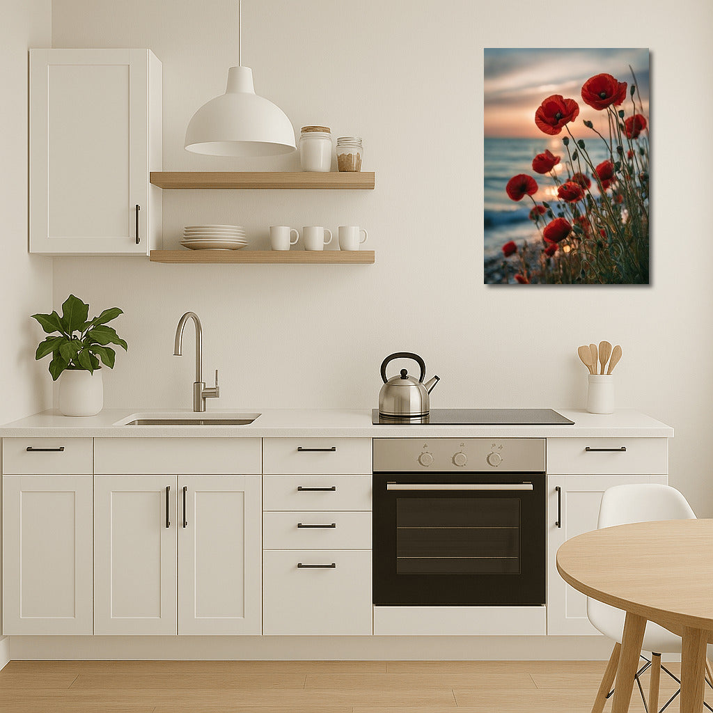 Sunset Poppy: Red Flower on Sea Background