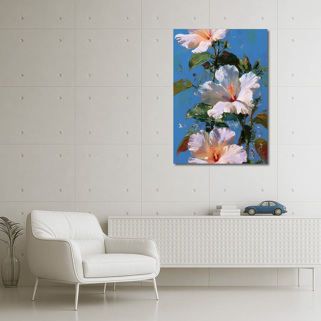 White Hippeastrum: Floral Freshness on a Blue Background