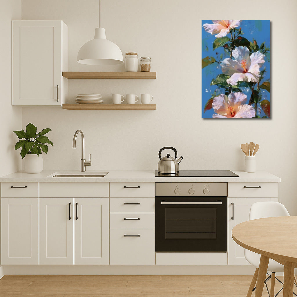 White Hippeastrum: Floral Freshness on a Blue Background