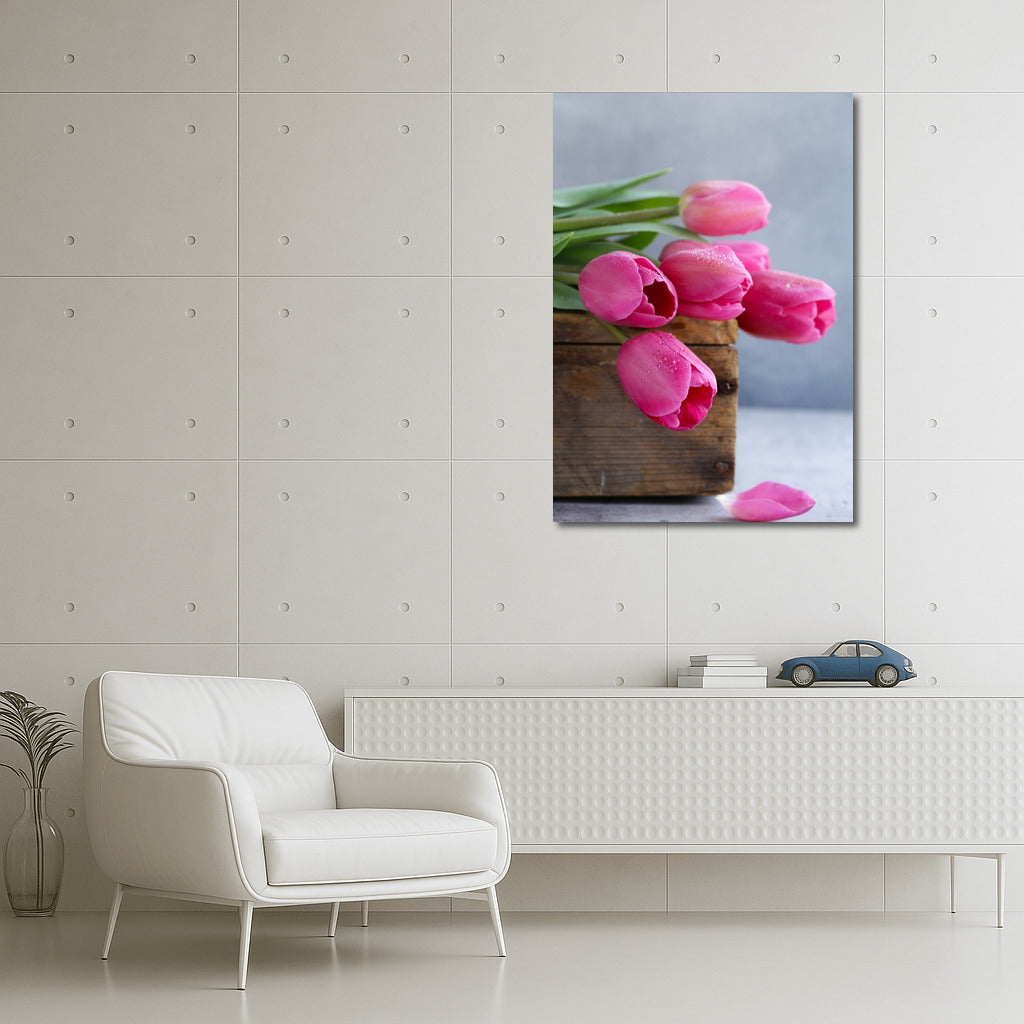 Delicate Pink Tulips on Grey Sky: Nature's Magic