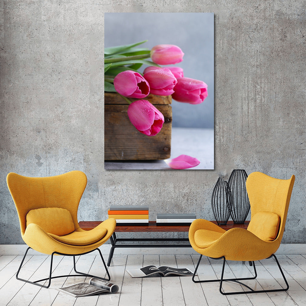 Delicate Pink Tulips on Grey Sky: Nature's Magic