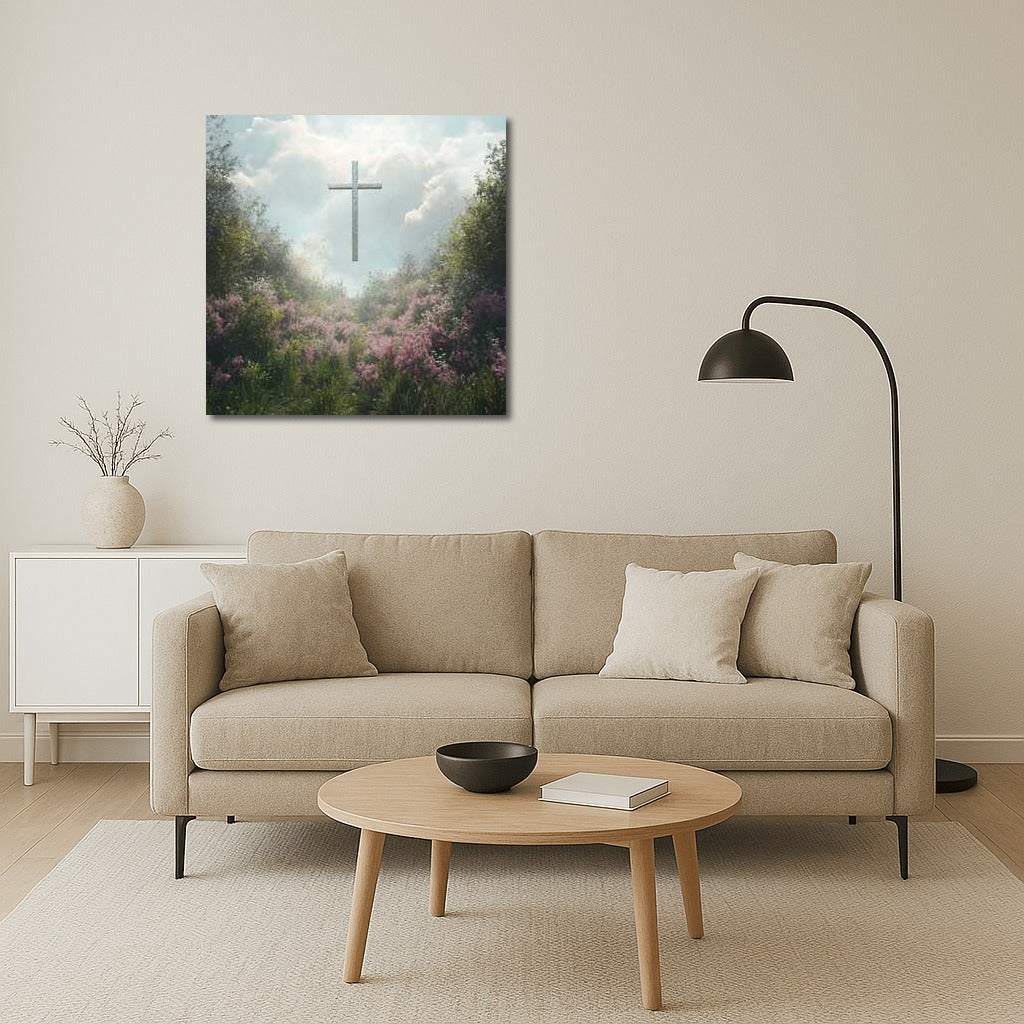 Cross in Forest Harmony: Light and Tranquility