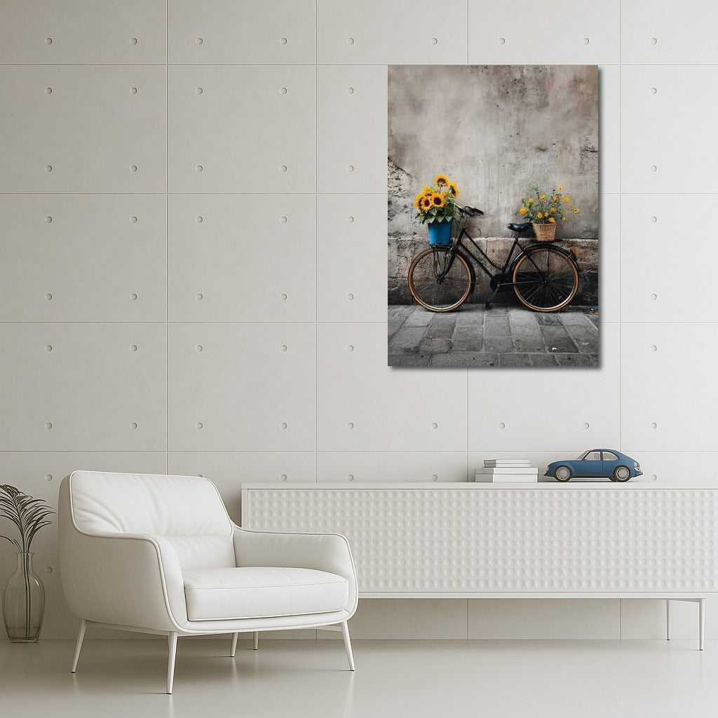Vintage Bicycle with Sunflowers: Comfort and Tranquility