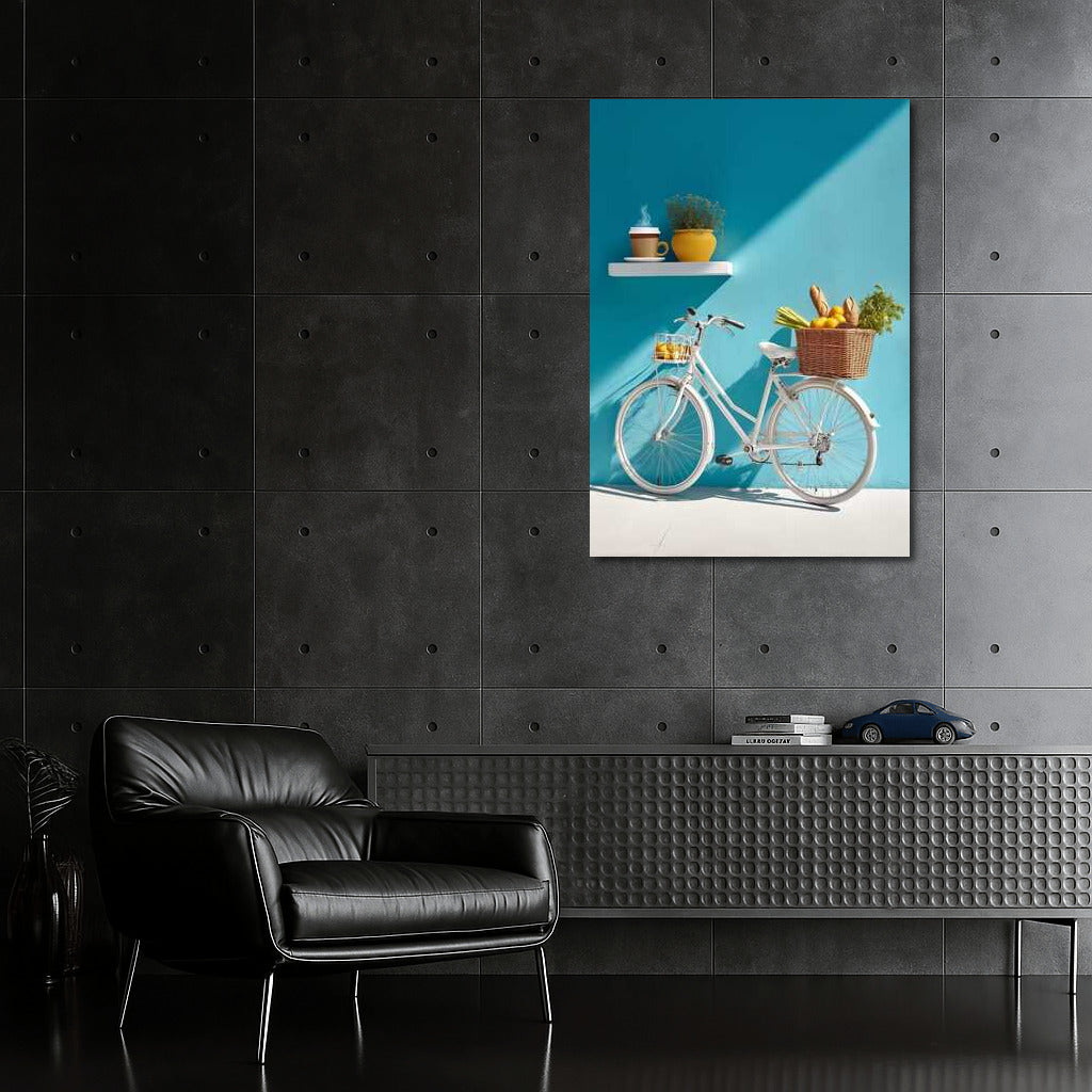 White Bike by the Turquoise Wall: Fresh and Stylish