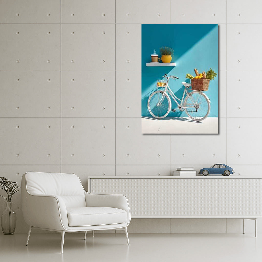 White Bike by the Turquoise Wall: Fresh and Stylish