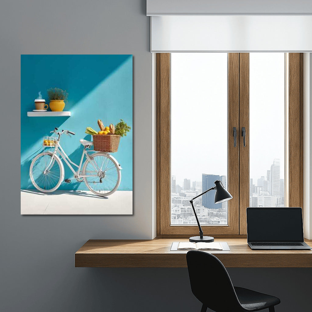 White Bike by the Turquoise Wall: Fresh and Stylish