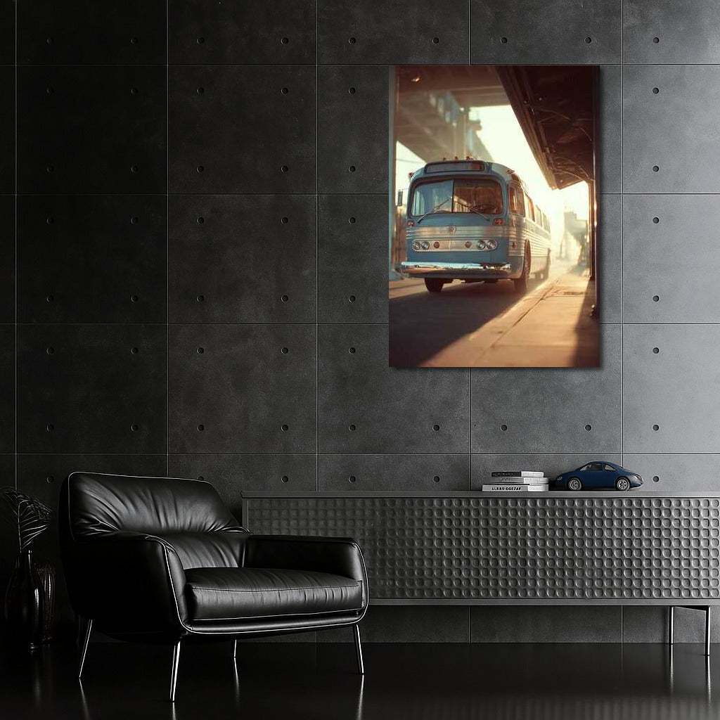 Vintage Bus in Sunset Lights: Retro Transport