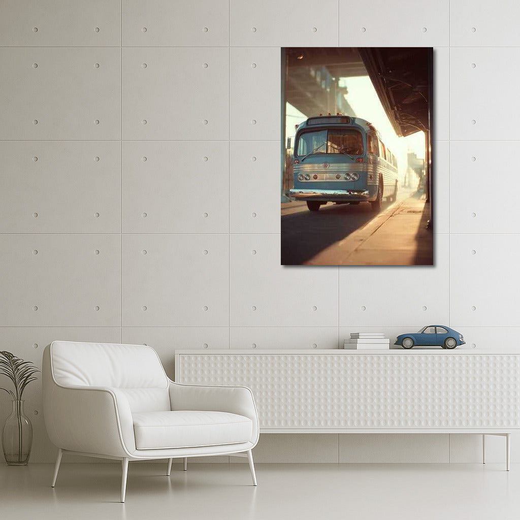 Vintage Bus in Sunset Lights: Retro Transport