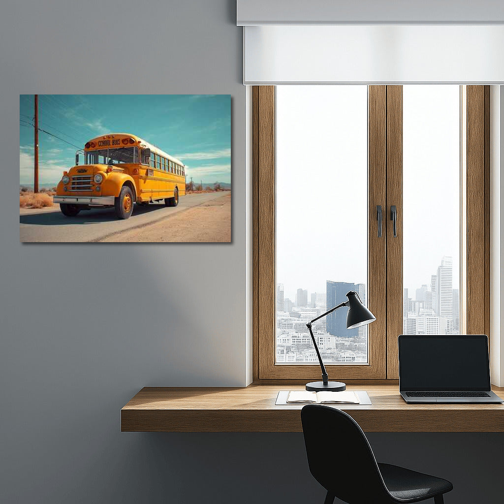 Yellow School Bus Under Azure Sky: Nostalgia and Style