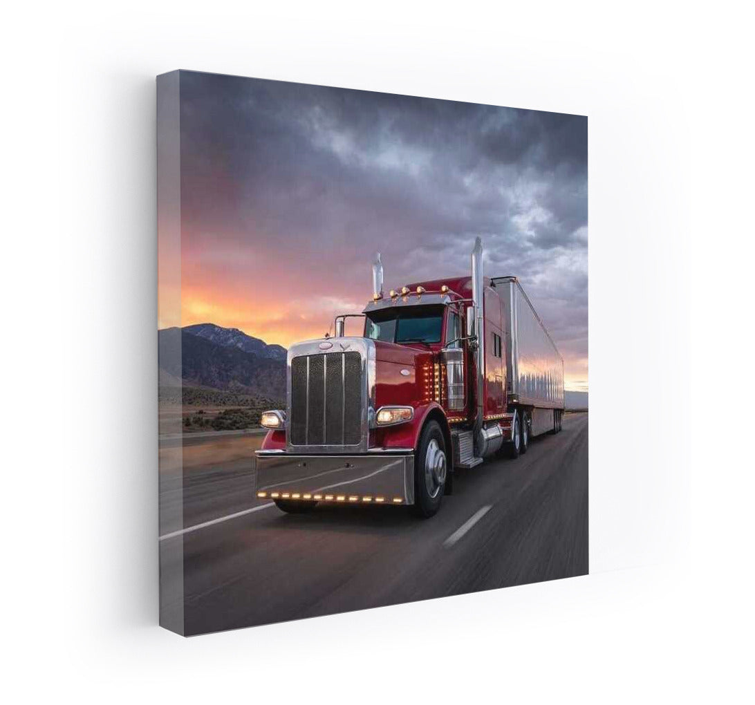 Sunset Majestic Peterbilt: Red Truck Against Sun
