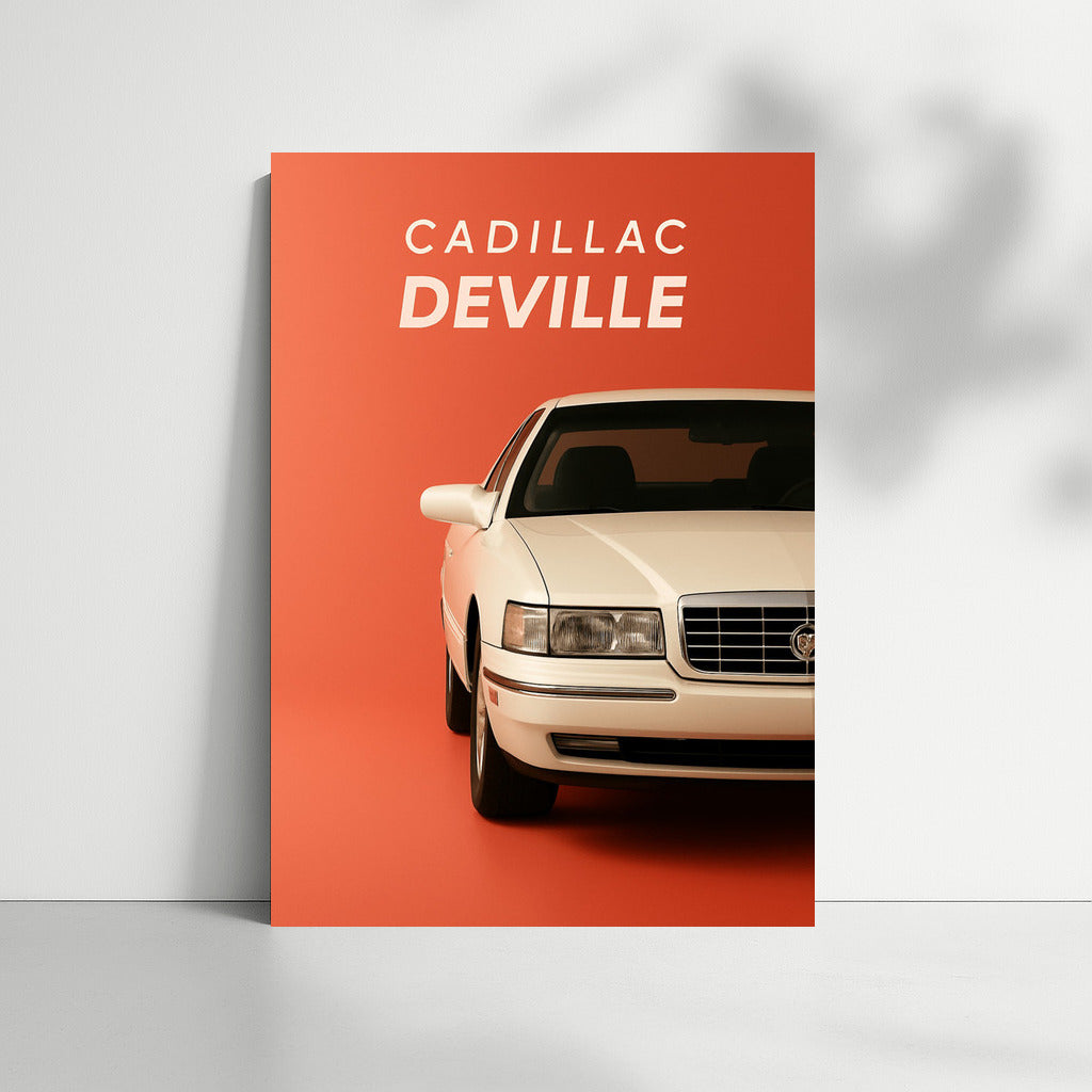 Classic Cadillac DeVille on Orange Background – Elegance and Style for Car Enthusiasts