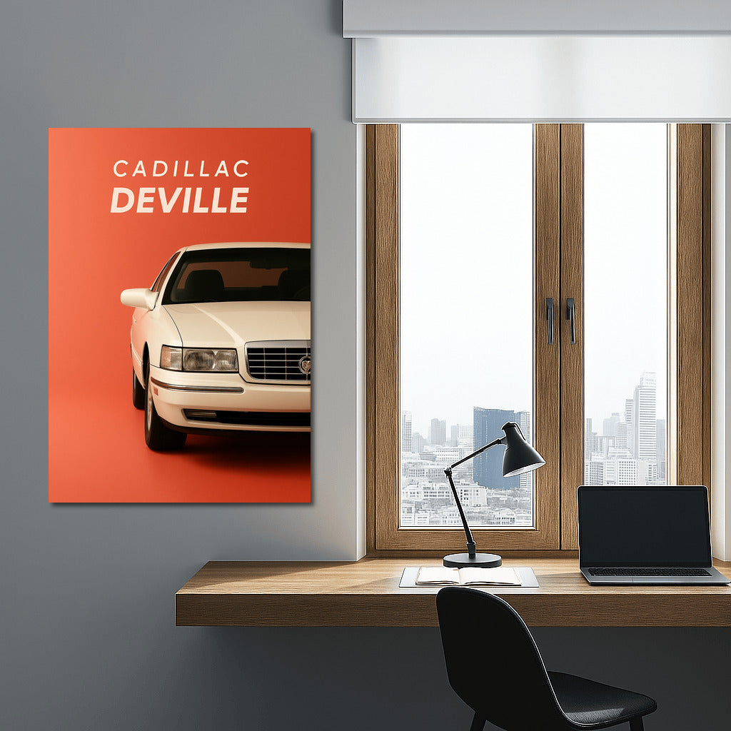 Classic Cadillac DeVille on Orange Background – Elegance and Style for Car Enthusiasts