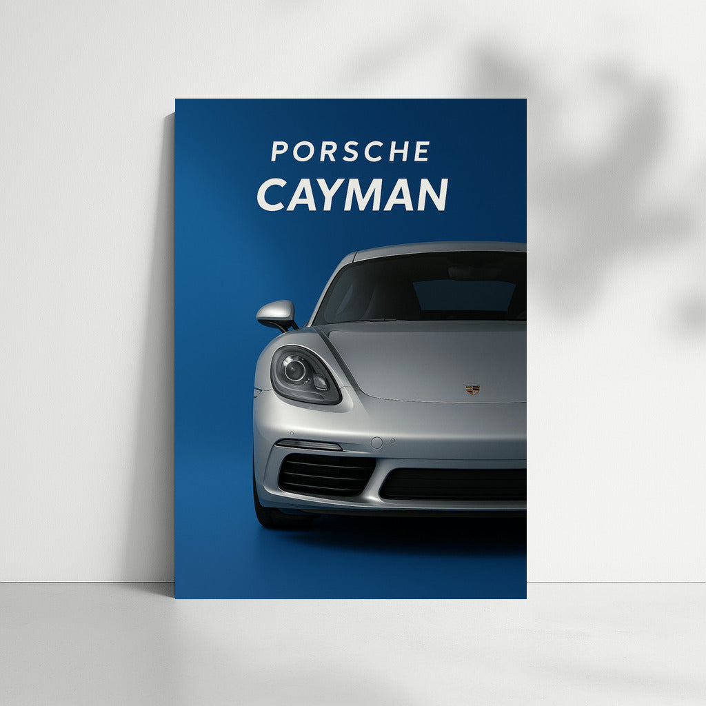 Silver Porsche Cayman: Elegance and Speed on Your Wall