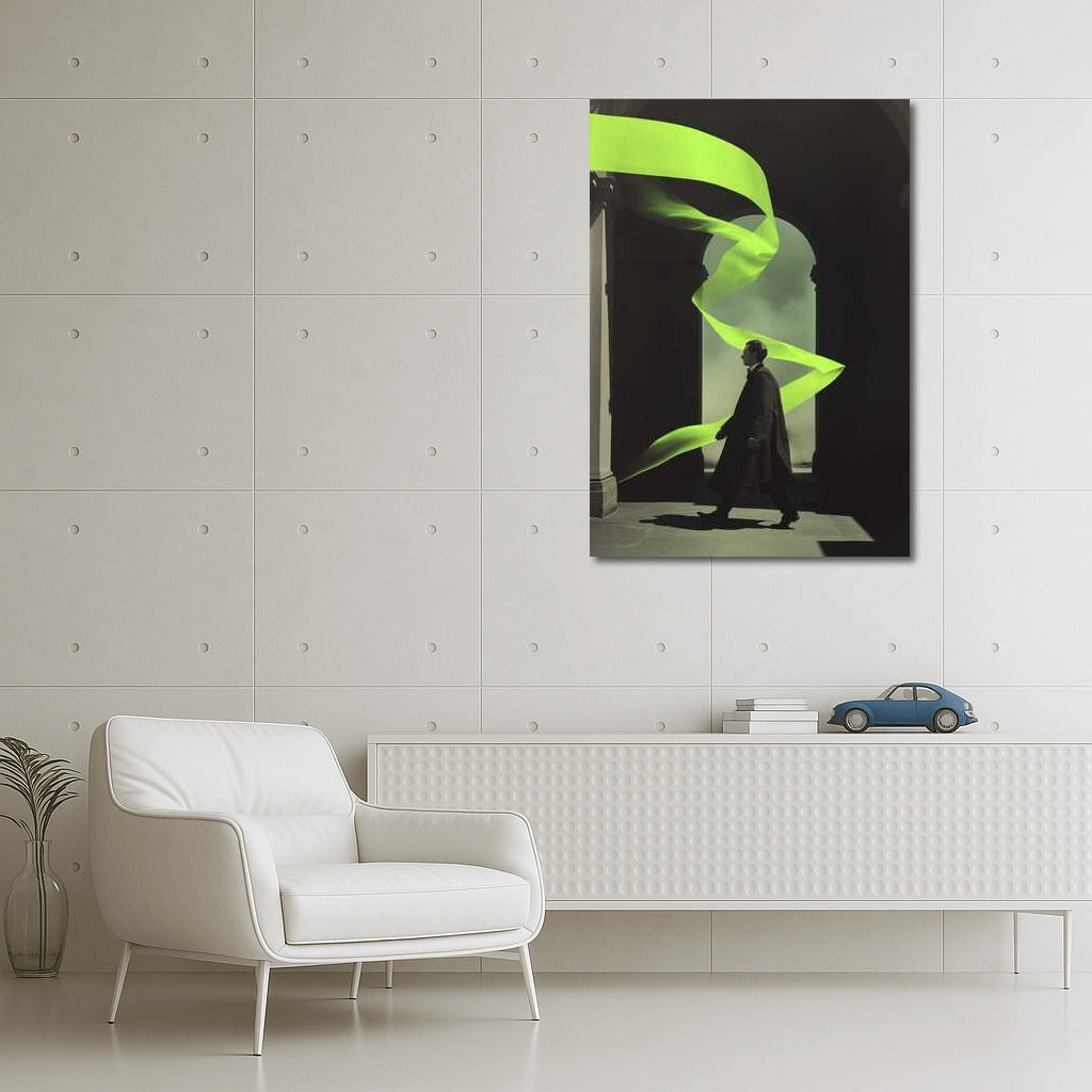 Mysterious Figure in Neon Ribbons: Surreal World