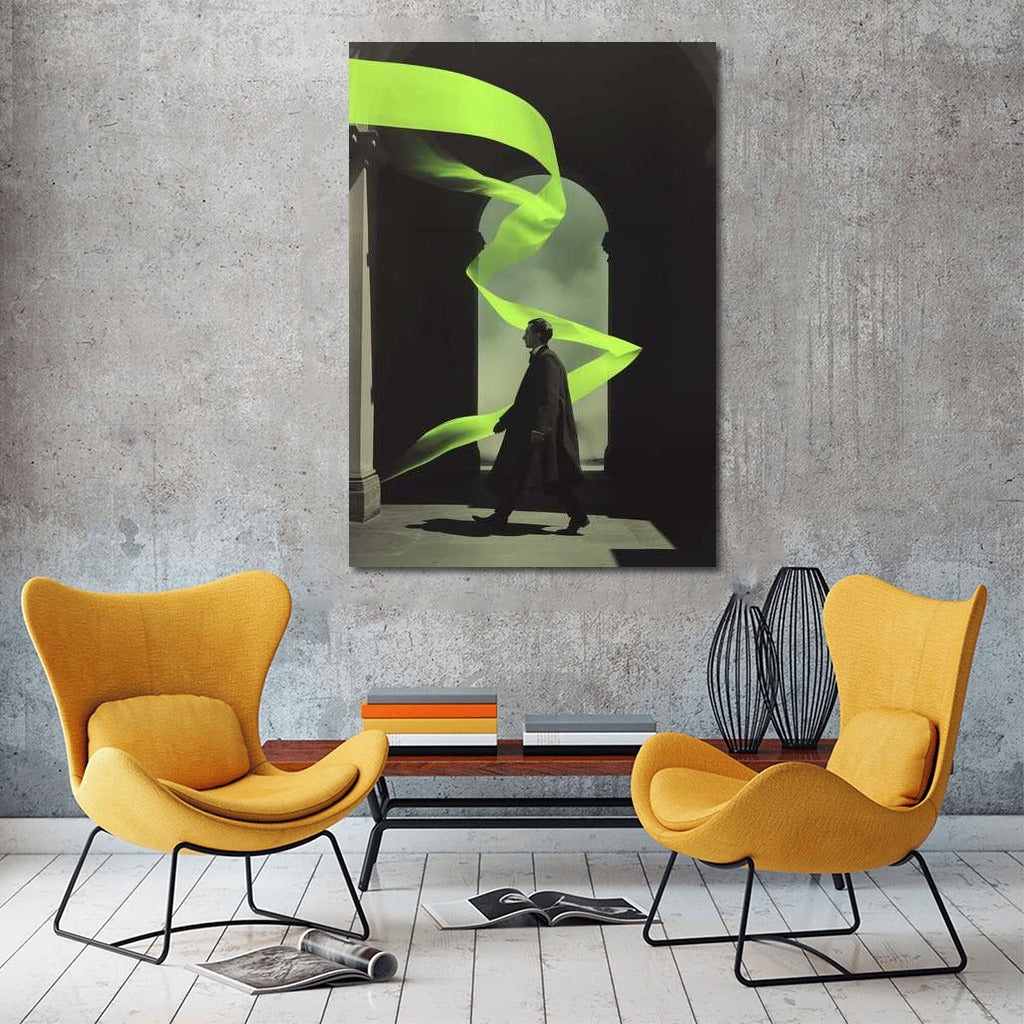 Mysterious Figure in Neon Ribbons: Surreal World