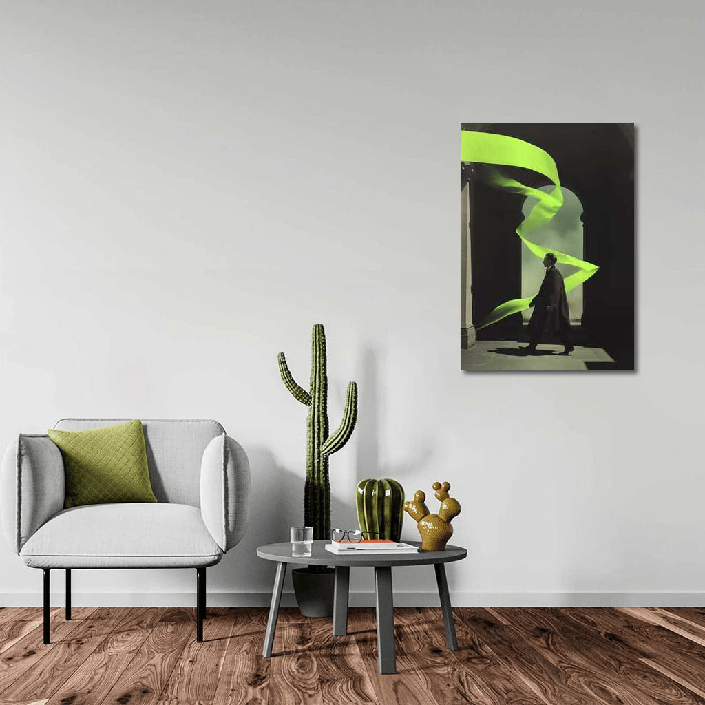 Mysterious Figure in Neon Ribbons: Surreal World