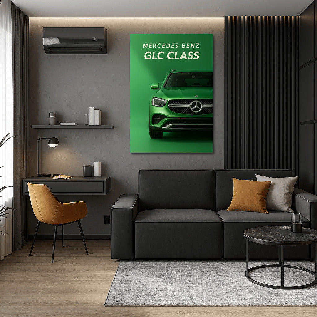 Bright Mercedes GLC Class on a Green Background: Dynamics and Elegance