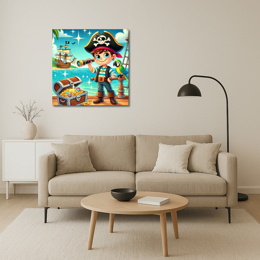 Pirate Adventures: Young Captain and Parrot on Treasure Island