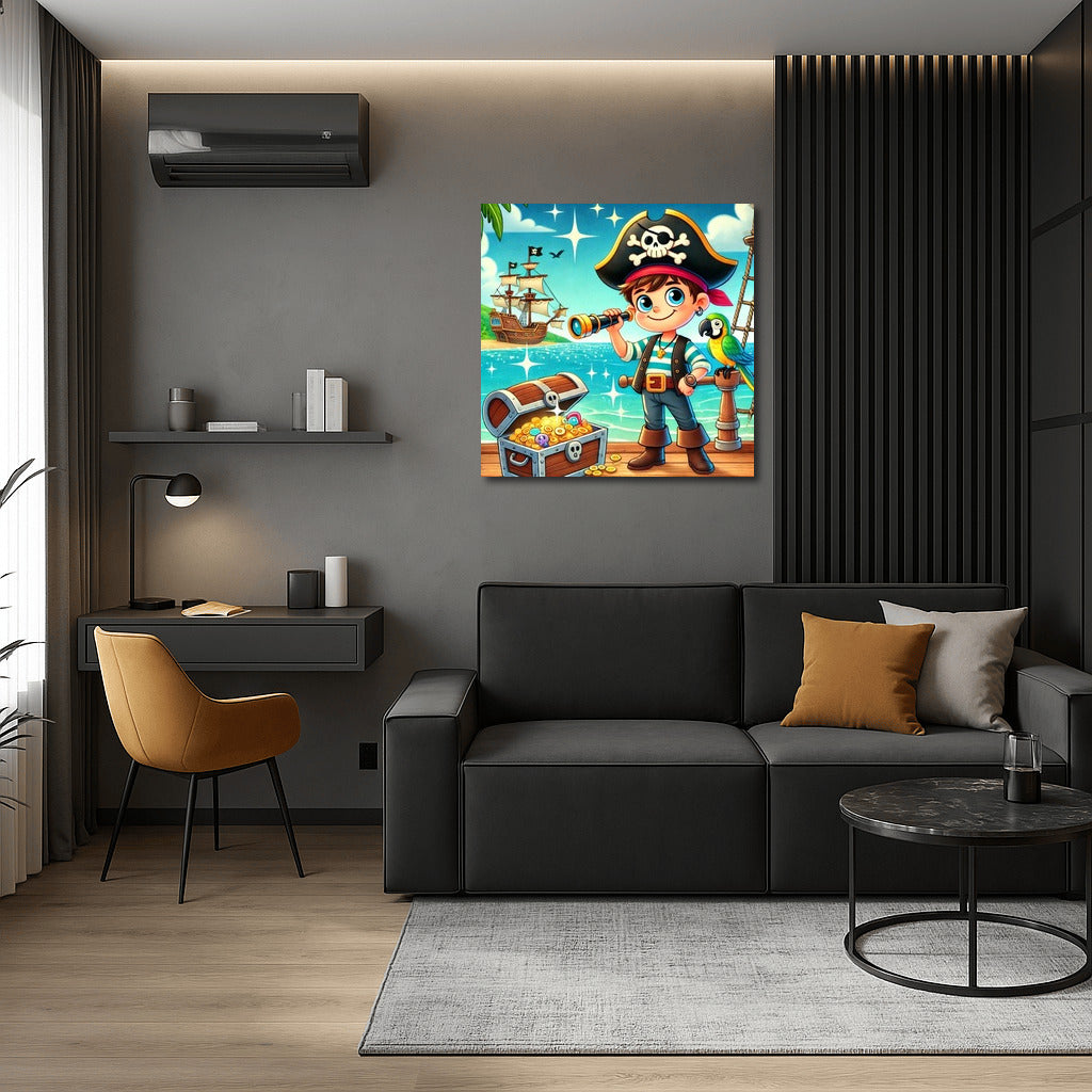 Pirate Adventures: Young Captain and Parrot on Treasure Island