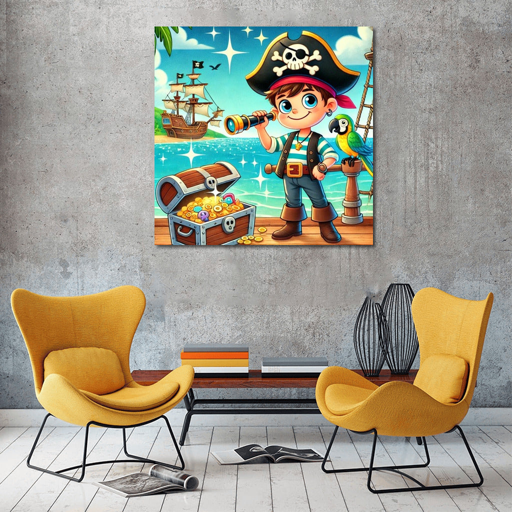 Pirate Adventures: Young Captain and Parrot on Treasure Island