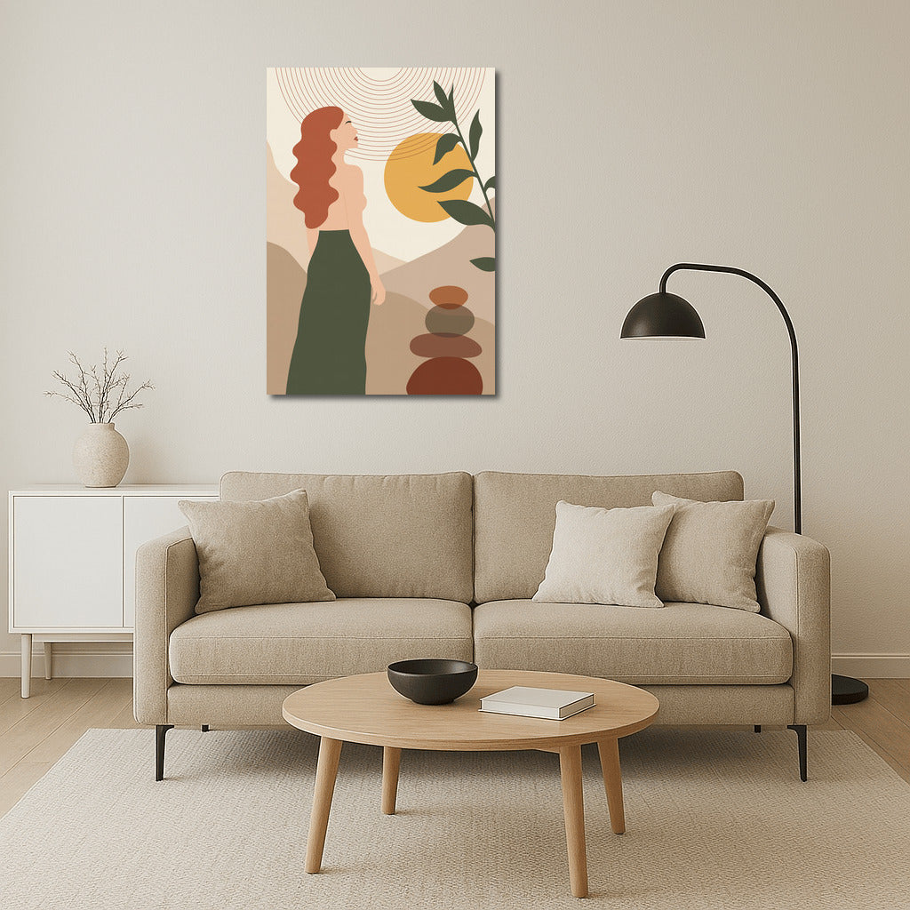 Warm Boho Charm: Mysterious Figure and Sun in Nature