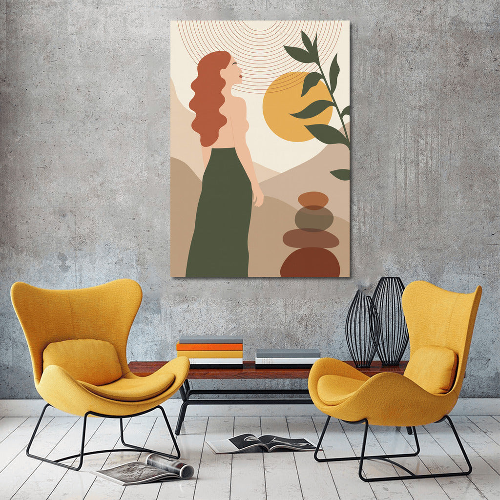 Warm Boho Charm: Mysterious Figure and Sun in Nature