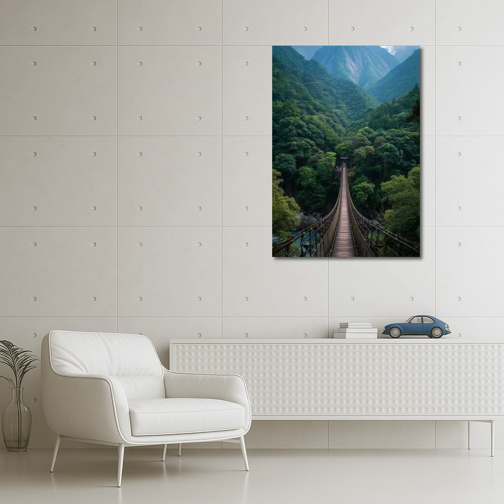 Architectural bridge over the green abyss: harmony of nature
