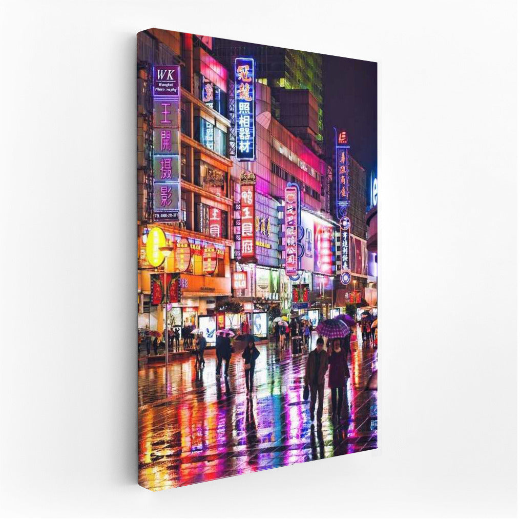 Neon Night in China: Bright Lights and Reflections
