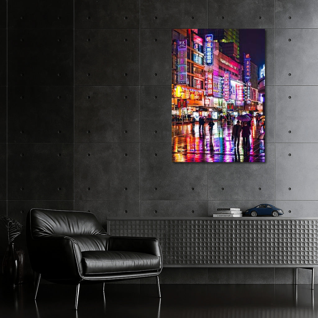 Neon Night in China: Bright Lights and Reflections