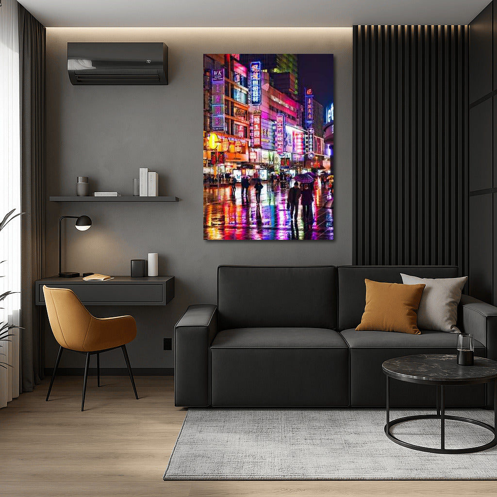Neon Night in China: Bright Lights and Reflections