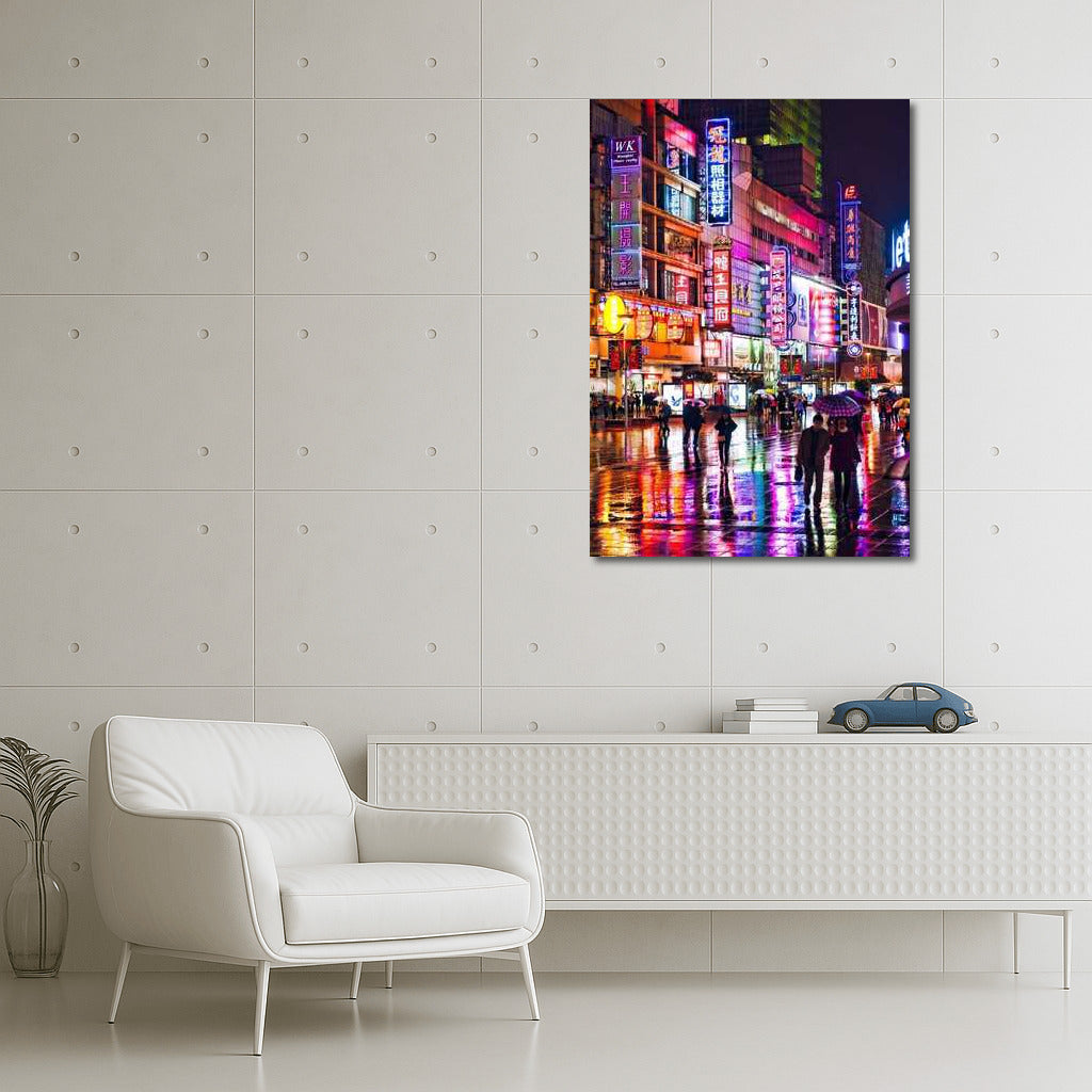 Neon Night in China: Bright Lights and Reflections
