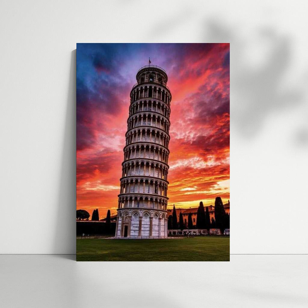 Leaning Tower of Pisa at Sunset: Italy's Fiery Sky