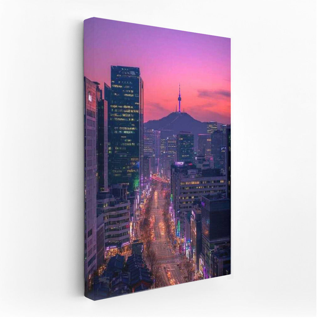 Seoul's Neon Sunset: South Korea's City and Mountains