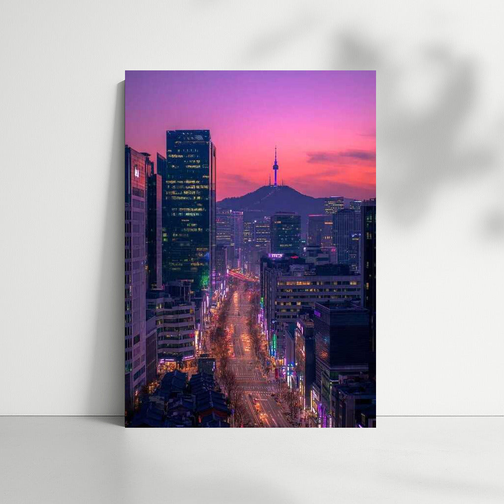 Seoul's Neon Sunset: South Korea's City and Mountains