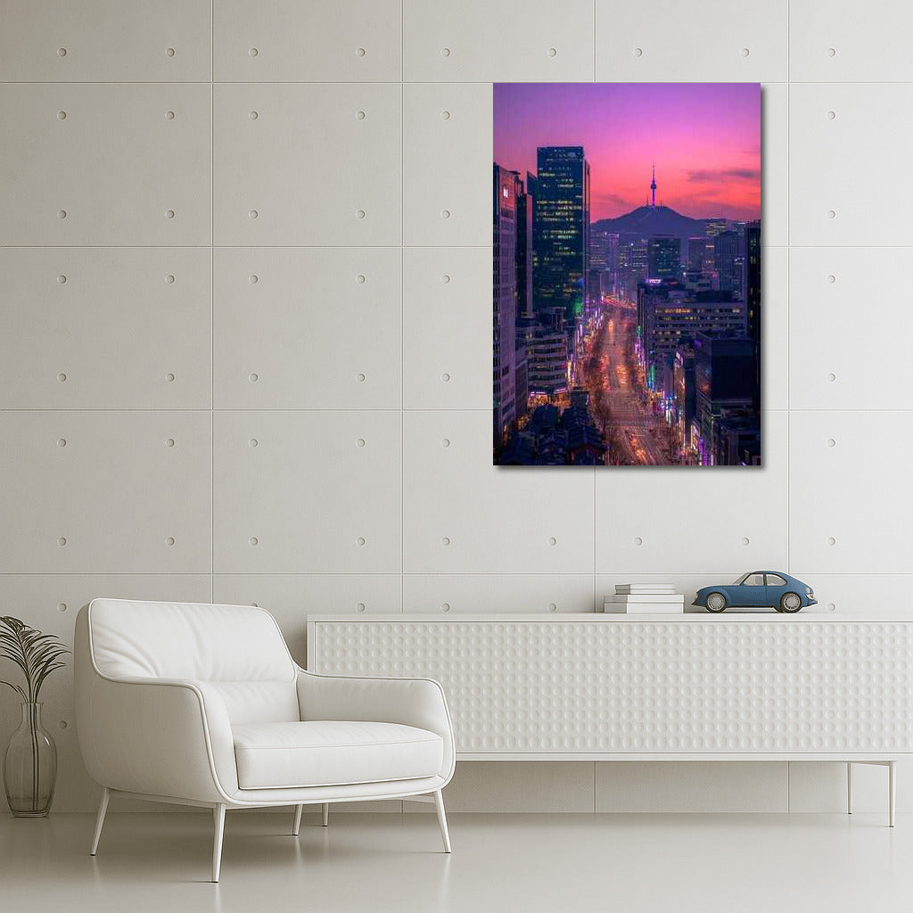 Seoul's Neon Sunset: South Korea's City and Mountains