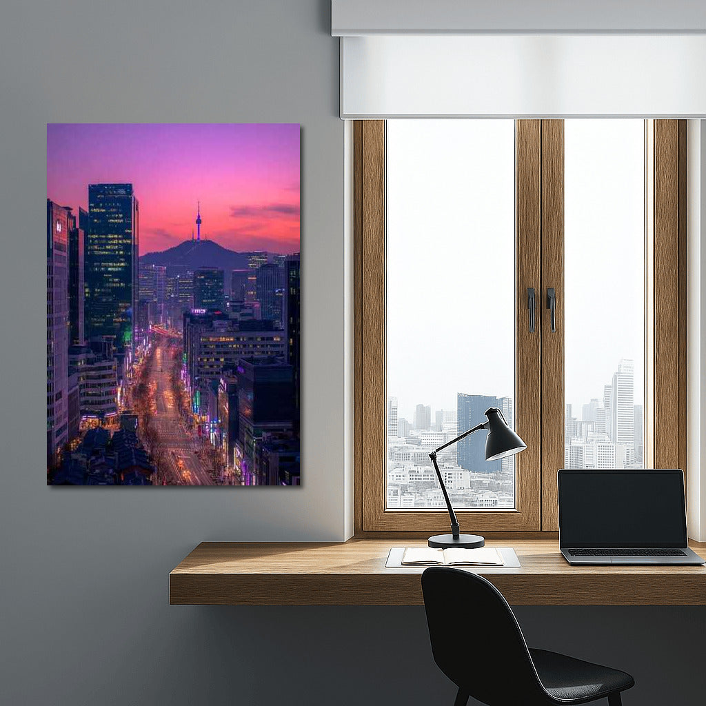 Seoul's Neon Sunset: South Korea's City and Mountains