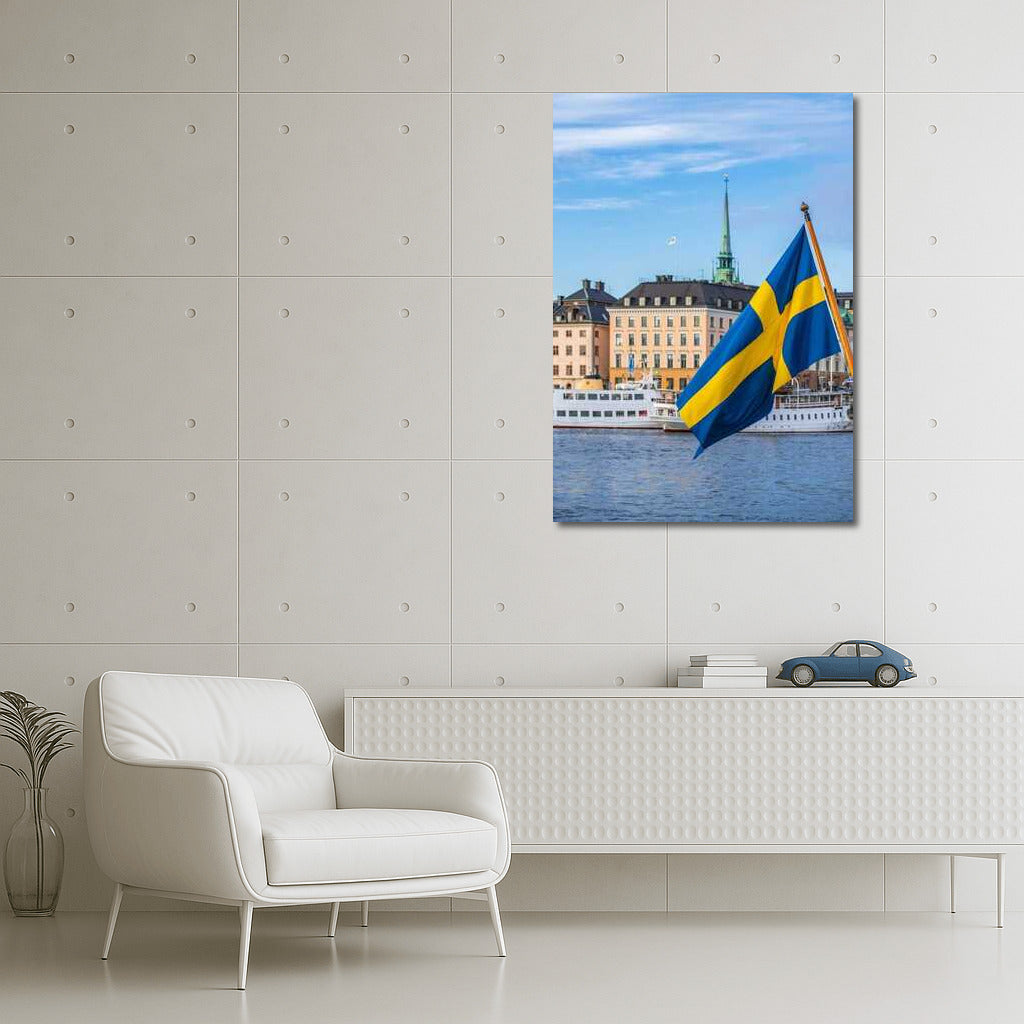Sweden: Bright Flag Over Calm Cityscape