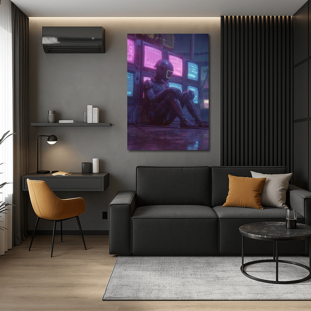 Cyborg in Neon Rain: Cyberpunk World of Screens