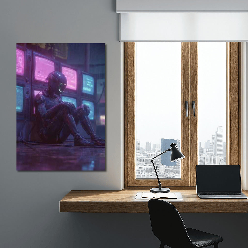 Cyborg in Neon Rain: Cyberpunk World of Screens