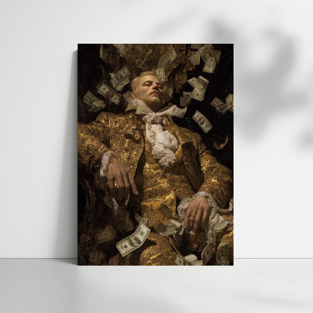 Golden Rain of Abundance: Character Surrounded by Falling Banknotes