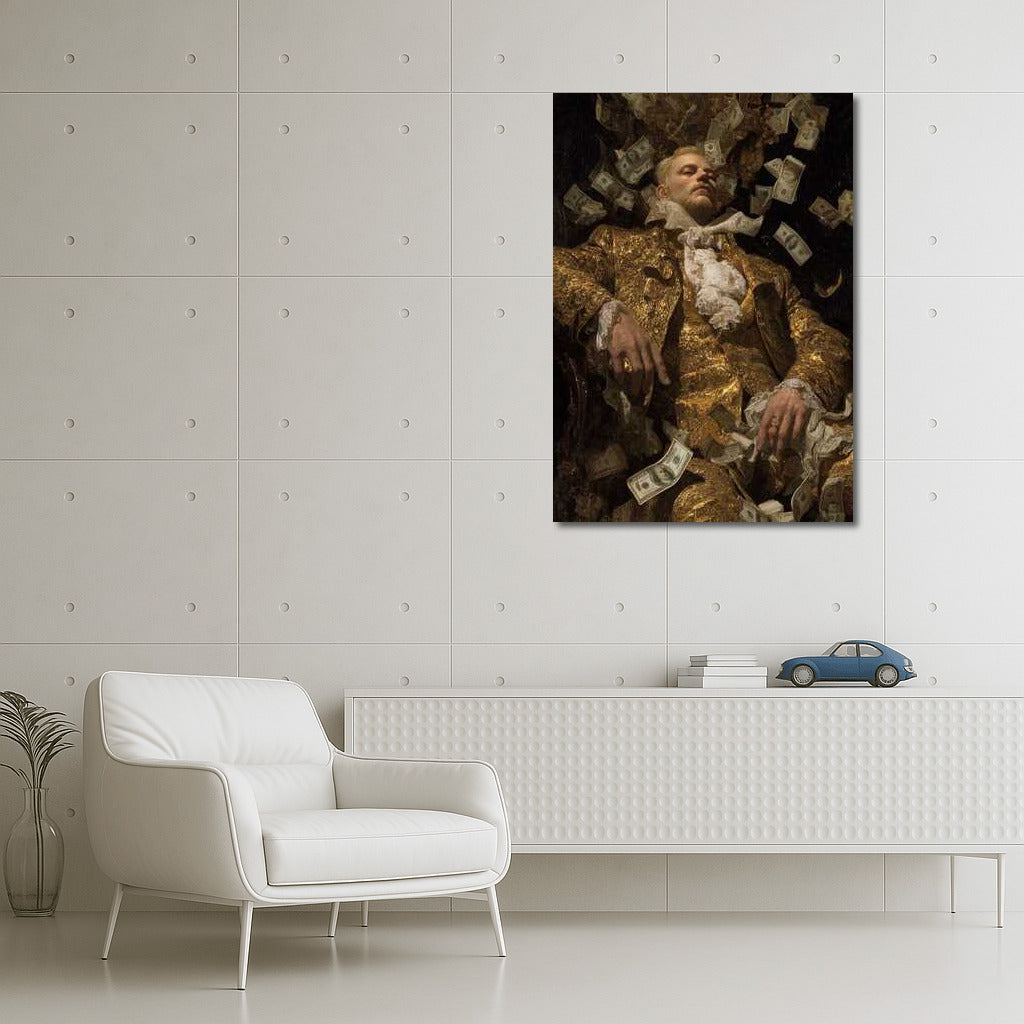 Golden Rain of Abundance: Character Surrounded by Falling Banknotes