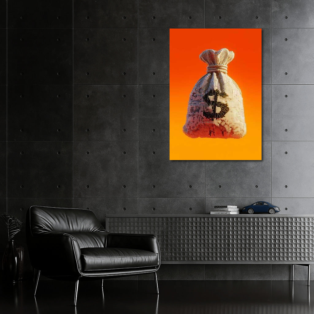 Sunset Glow of Wealth: Bag of Money