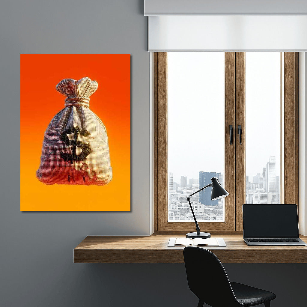 Sunset Glow of Wealth: Bag of Money