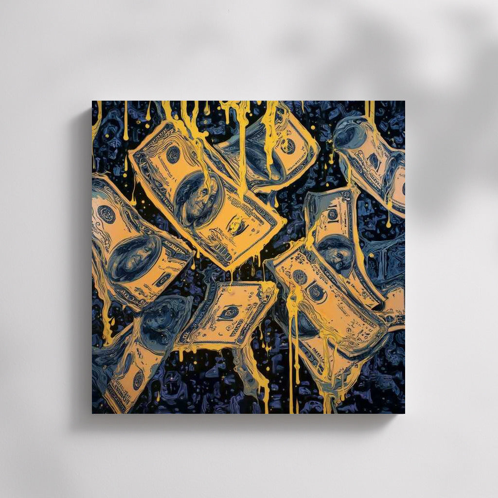 Dance of Golden Drops on Banknotes