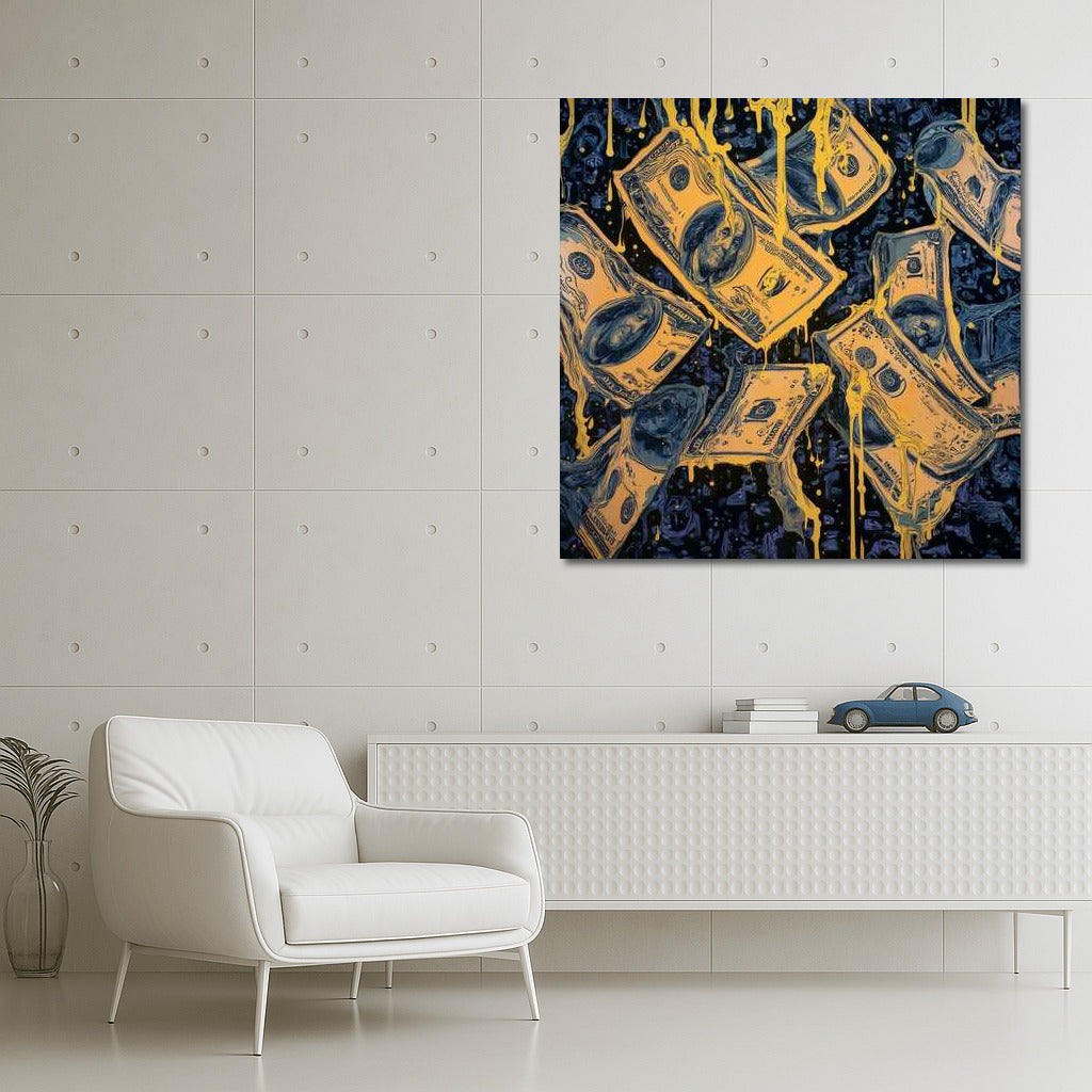 Dance of Golden Drops on Banknotes