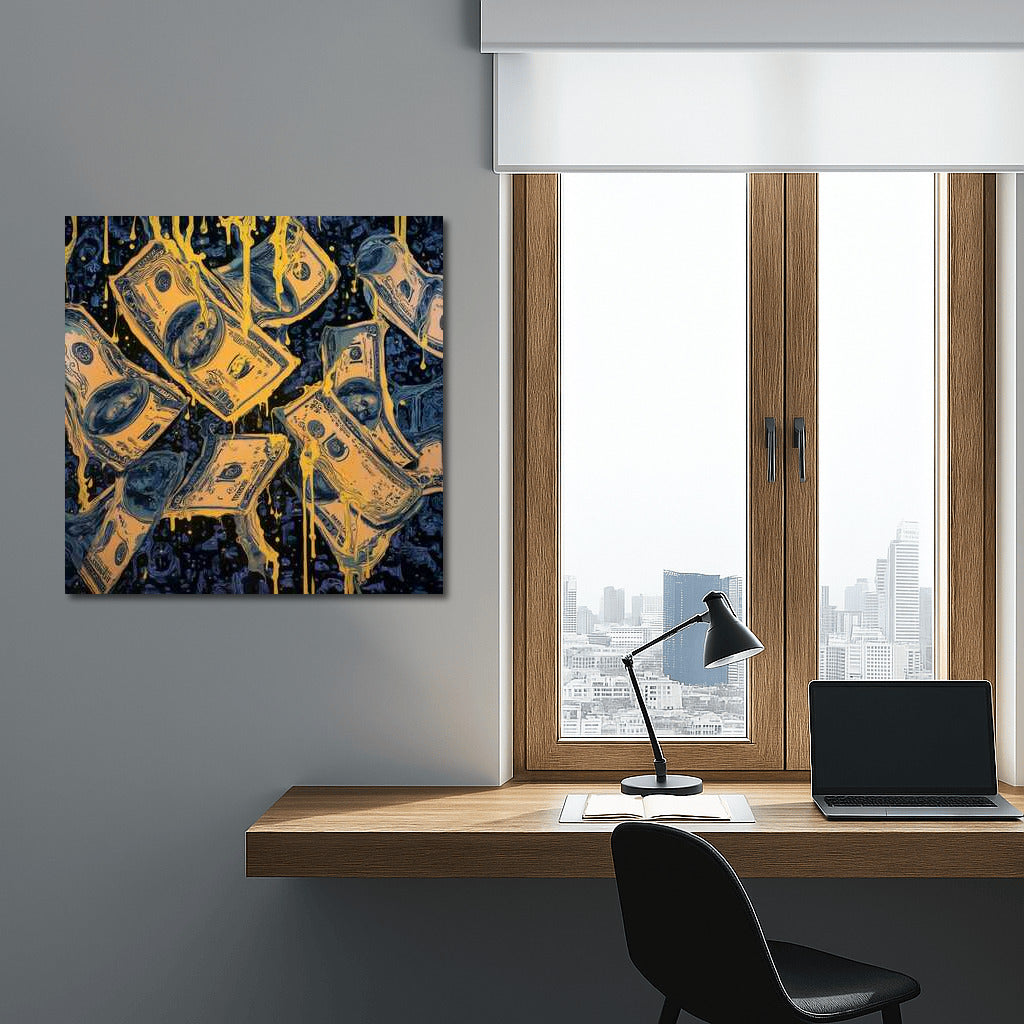 Dance of Golden Drops on Banknotes