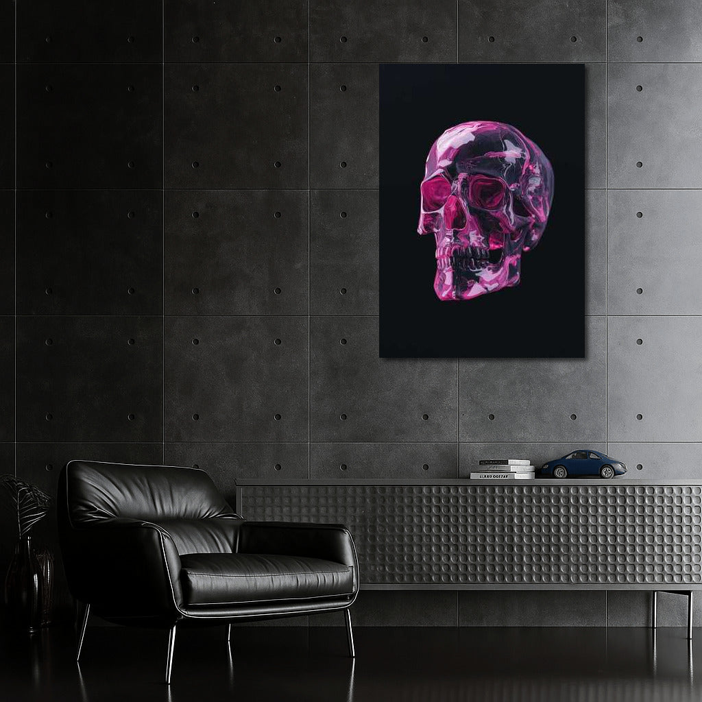 Bright Pink Skull: Modern Chic On Black Background